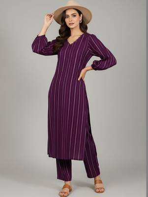 Women Striped Regular Silk Crepe Kurta with Trousers 6