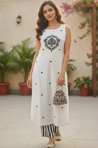 Women Ethnic Motifs Embroidered Regular Thread Work Kurta with Trousers