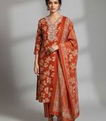 Women Ethnic Motifs Printed Regular Thread Work Kurta with Trousers & With Dupatta