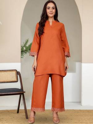Mandarin Collar Pure Cotton Straight Kurta With Trousers 1
