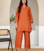 Mandarin Collar Pure Cotton Straight Kurta With Trousers