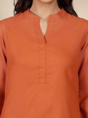 Mandarin Collar Pure Cotton Straight Kurta With Trousers 2