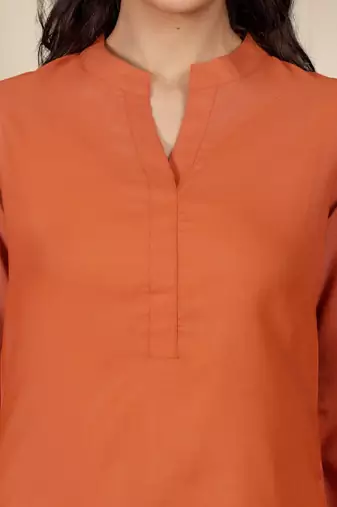 Mandarin Collar Pure Cotton Straight Kurta With Trousers