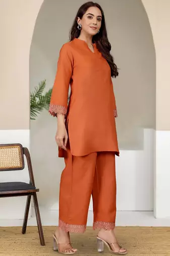 Mandarin Collar Pure Cotton Straight Kurta With Trousers