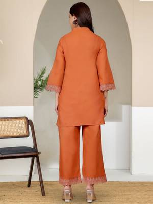Mandarin Collar Pure Cotton Straight Kurta With Trousers 5