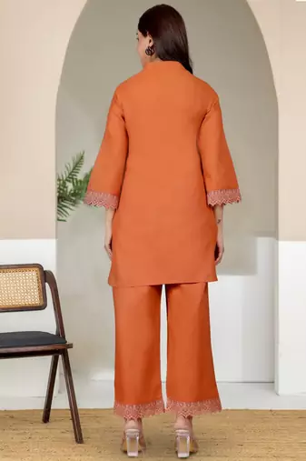 Mandarin Collar Pure Cotton Straight Kurta With Trousers