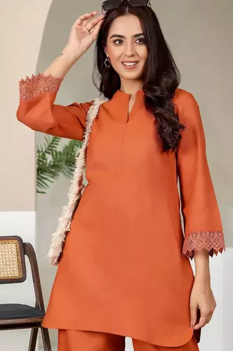 Mandarin Collar Pure Cotton Straight Kurta With Trousers