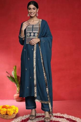 Women Ethnic Motifs Embroidered Kurta with Trousers & Dupatta