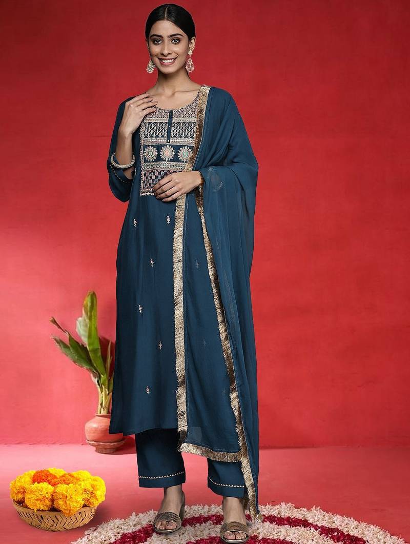 Women Ethnic Motifs Embroidered Kurta with Trousers & Dupatta