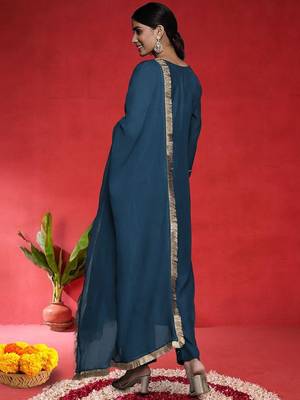 Women Ethnic Motifs Embroidered Kurta with Trousers & Dupatta 5