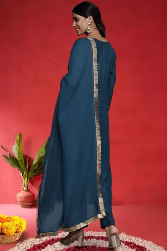 Women Ethnic Motifs Embroidered Kurta with Trousers & Dupatta