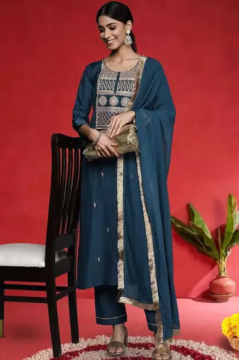 Women Ethnic Motifs Embroidered Kurta with Trousers & Dupatta