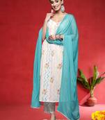 Floral Printed A-Line Gotta Patti Work Kurta With Trousers & Dupatta