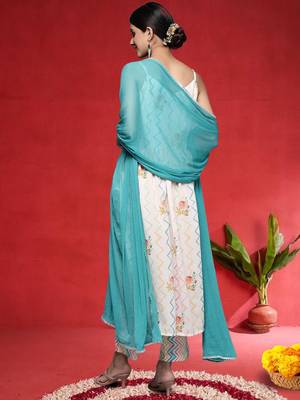 Floral Printed A-Line Gotta Patti Work Kurta With Trousers & Dupatta 5