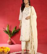 Women Embroidered Regular Kurta with Trousers & Dupatta