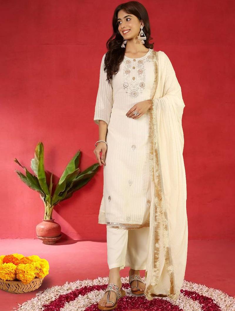 Women Embroidered Regular Kurta with Trousers & Dupatta