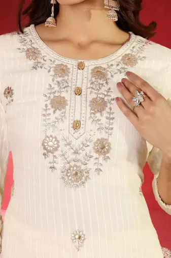 Women Embroidered Regular Kurta with Trousers & Dupatta