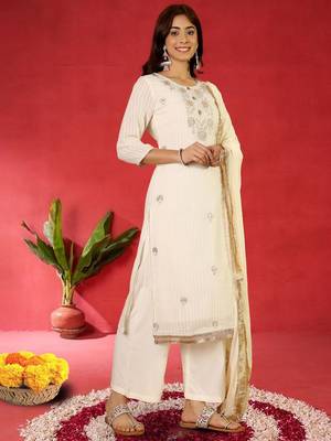 Women Embroidered Regular Kurta with Trousers & Dupatta 4