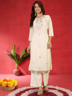 Women Embroidered Regular Kurta with Trousers & Dupatta 6