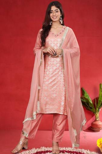 women ethnic motifs regular kurta with trousers & dupatta