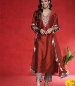 Women Ethnic Motifs Embroidered V-Neck Sequinned Kurta with Trousers & Dupatta