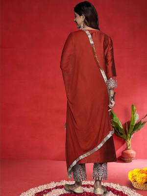 Women Ethnic Motifs Embroidered V-Neck Sequinned Kurta with Trousers & Dupatta 5