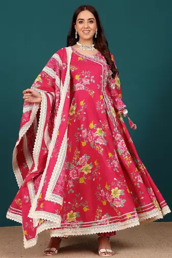 Women Ethnic Motifs Printed Regular Thread Work Pure Cotton Kurta with Trousers & With Dupatta