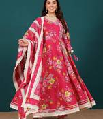 Women Ethnic Motifs Printed Regular Thread Work Pure Cotton Kurta with Trousers & With Dupatta