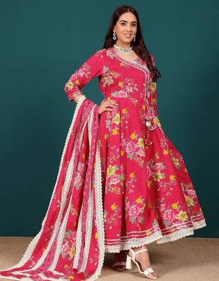 Women Ethnic Motifs Printed Regular Thread Work Pure Cotton Kurta with Trousers & With Dupatta 5