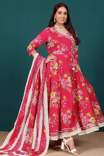 Women Ethnic Motifs Printed Regular Thread Work Pure Cotton Kurta with Trousers & With Dupatta