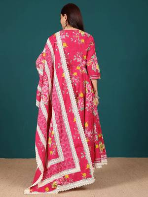 Women Ethnic Motifs Printed Regular Thread Work Pure Cotton Kurta with Trousers & With Dupatta 6