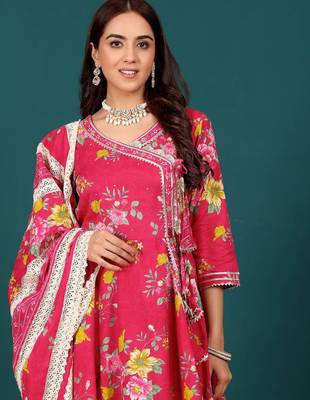 Women Ethnic Motifs Printed Regular Thread Work Pure Cotton Kurta with Trousers & With Dupatta 7