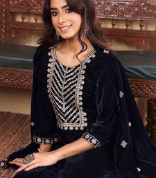 Ethnic Motifs Embroidered Zari Velvet Kurta With Trousers And Dupatta