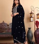 Ethnic Motifs Embroidered Zari Velvet Kurta With Trousers And Dupatta
