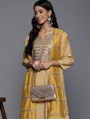 Women Embroidered Kurta with Gotta Patti, Zari & Mirror, Trousers and Dupatta 2