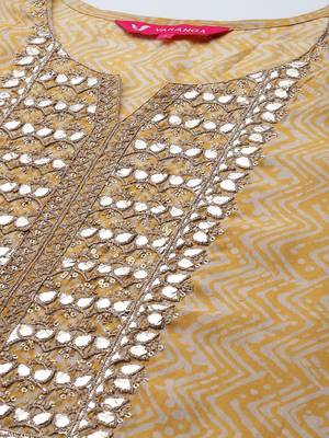 Women Embroidered Kurta with Gotta Patti, Zari & Mirror, Trousers and Dupatta 3