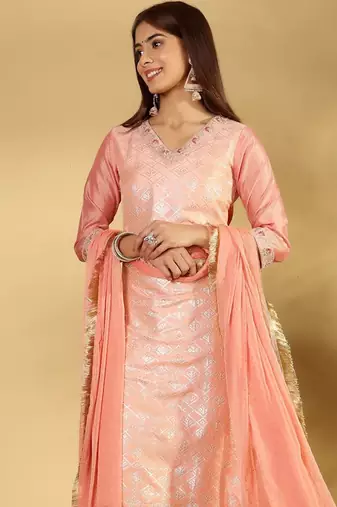 Ethnic Motifs Woven Design Regular Zari Kurta With Trousers & Dupatta