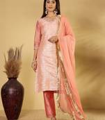 Ethnic Motifs Woven Design Regular Zari Kurta With Trousers & Dupatta