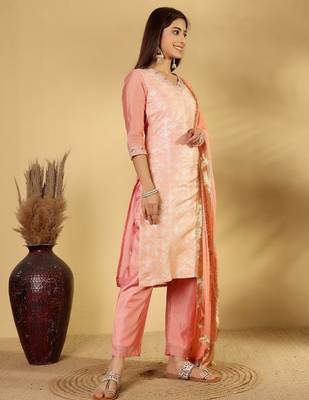 Ethnic Motifs Woven Design Regular Zari Kurta With Trousers & Dupatta 6