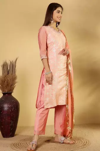 Ethnic Motifs Woven Design Regular Zari Kurta With Trousers & Dupatta