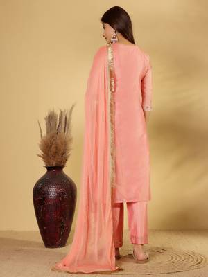 Ethnic Motifs Woven Design Regular Zari Kurta With Trousers & Dupatta 7