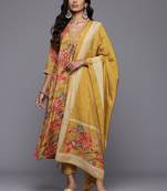 Floral Printed Pleated Sequinned Kurta With Trousers & Dupatta