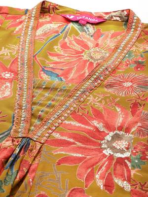 Floral Printed Pleated Sequinned Kurta With Trousers & Dupatta 2