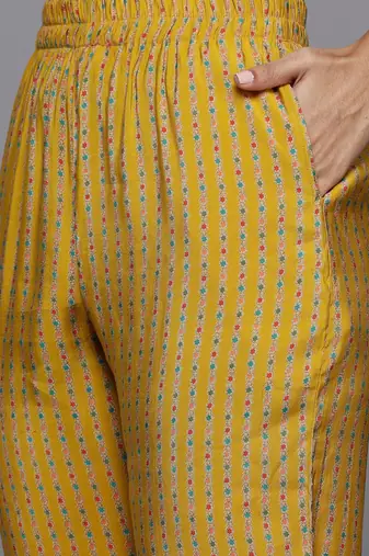 Floral Printed Pleated Sequinned Kurta With Trousers & Dupatta