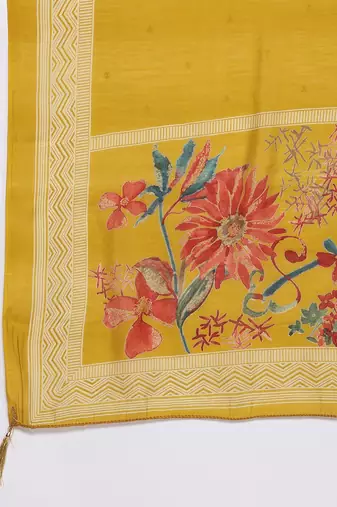 Floral Printed Pleated Sequinned Kurta With Trousers & Dupatta
