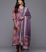 Floral Printed Pleated Sequinned Kurta With Trousers & Dupatta
