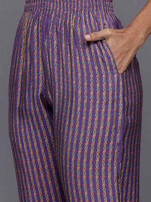 Floral Printed Pleated Sequinned Kurta With Trousers & Dupatta 3