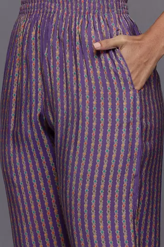 Floral Printed Pleated Sequinned Kurta With Trousers & Dupatta
