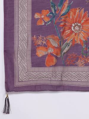 Floral Printed Pleated Sequinned Kurta With Trousers & Dupatta 4