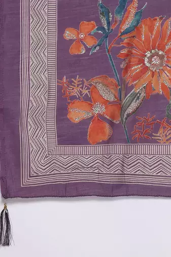 Floral Printed Pleated Sequinned Kurta With Trousers & Dupatta